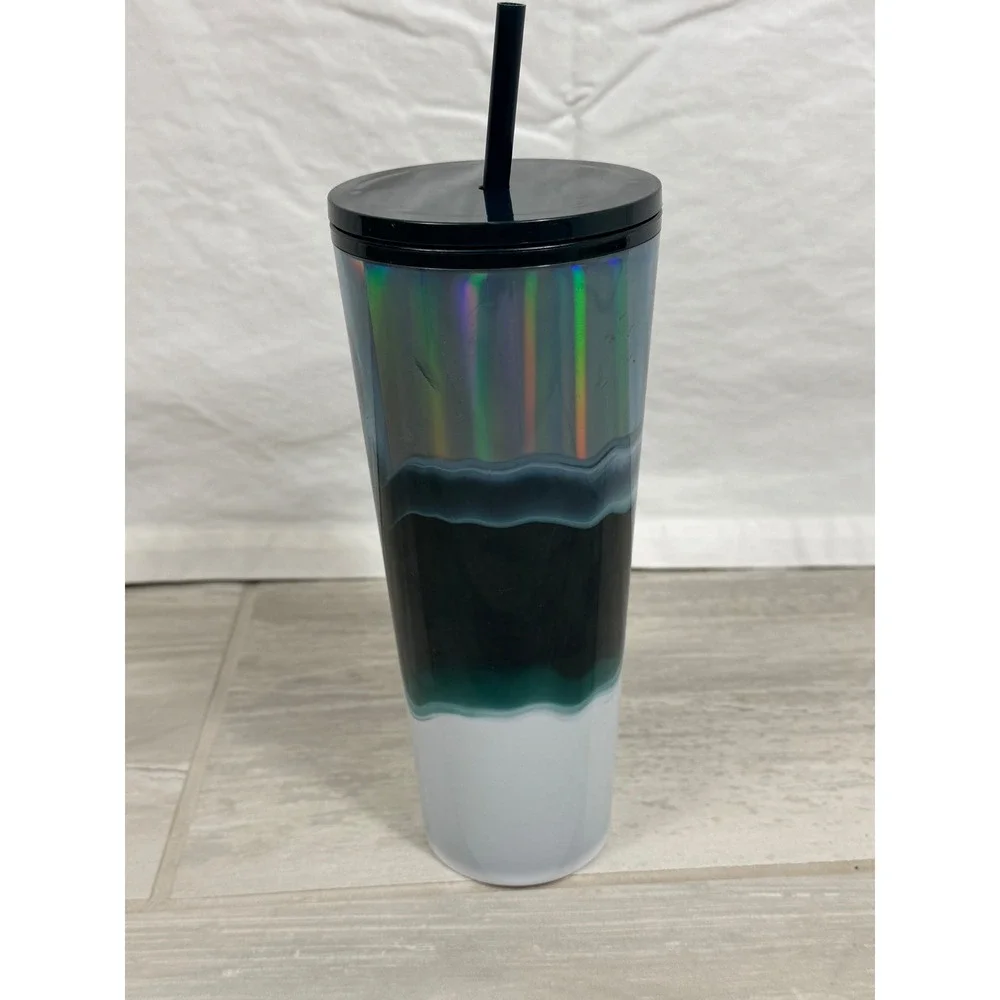 Starbucks 2020 Iridescent Wavy Agate Teal Black White 24oz Venti Cold Tumbler